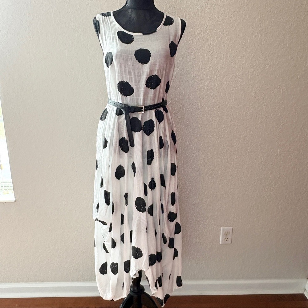 Patrizia Luca Maxi Dress Polka Dot Lagenlook Sleeveless,‎ Women M White Black
